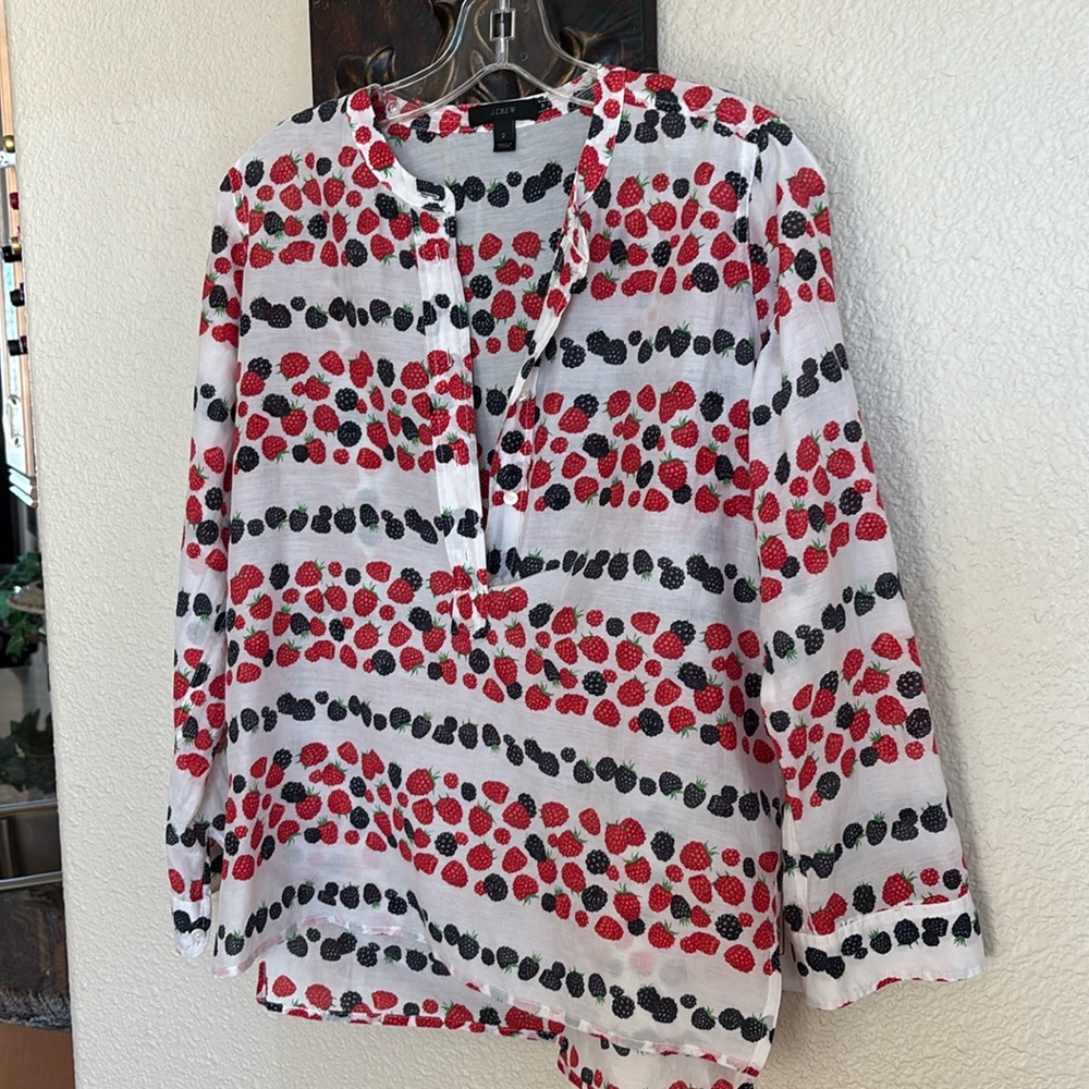 J Crew Voile Popover Blouse Berry Print Cotton Silk
